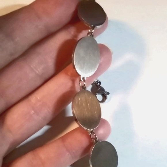 Simulated Green Opal Cabochon Stainless Steel Bracelet - Picture 5 of 5